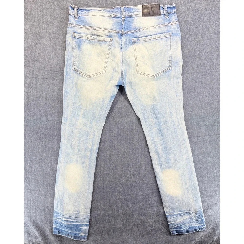 Another Hype Piece Jeans Mens 40 Light Blue Cotton Slim Distressed Acid Wash